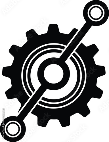 Mechanical gear with connecting rod icon, engineering motion system symbol, industrial automation concept, machine mechanics vector illustration