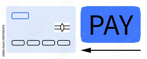 Payment process. Payment illustration a credit card, pay button, and directional arrow. Payment systems highlighting online transactions and digital commerce. Ideal for UX design, fintech platforms