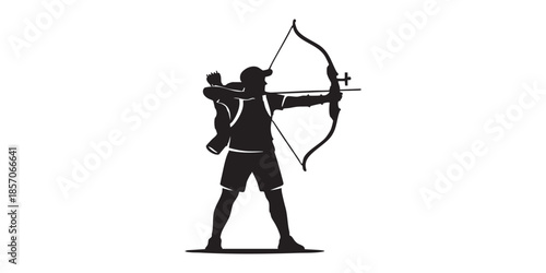 Athlete man with bow and backpack solid icon, archery sport concept. Vector graphics. Archer, sportsman sign on white background, style icon mobile or web design.