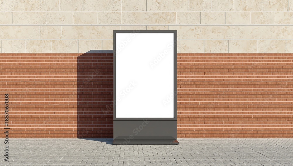 Fototapeta premium Blank vertical street billboard poster on granite wall background. 3d illustration
