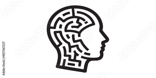Labyrinth of human shape solid icon, osint analytics concept. Vector graphics. Human head with maze puzzle sign on white background, style icon mobile or web design
