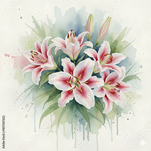 gambar bunga lili dengan teknik cat air