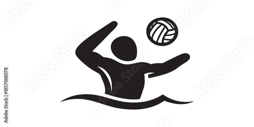 Man with ball in the water solid icon, volleyball game concept. Vector graphics. Volleyball game player sign on white background, style icon mobile or web design.