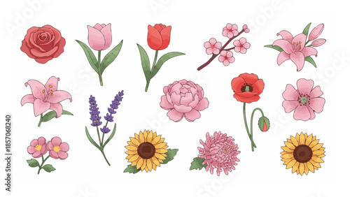 A beautiful collection of various colorful flowers including roses tulips lilies sunflowers and more