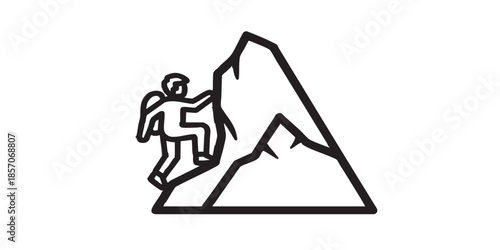 Hiker man at mountain rock solid icon, summer sports concept. Vector graphics. Climbing sportsman, extreme sport sign on white background, style icon mobile or web design.