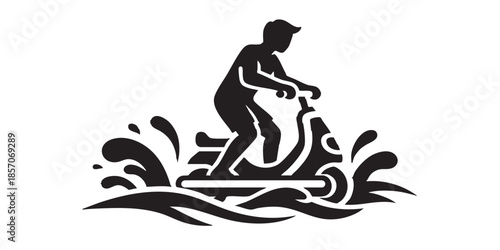 Man on gyroscooter in the sea solid icon, summer sports concept. Vector graphics. Man on a water scooter, sport sign on white background, style icon mobile or web design
