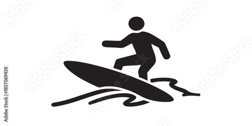 Man on surfboard solid icon, summer sports concept. Vector graphics. Surfer on board, sportsman sign on white background, style icon mobile or web design