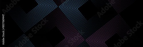 Abstract dark futuristic technology banner background. Glowing pink and blue arrow lines graphic design. Modern geometric lines pattern. Suit for cover, poster, banner, brochure, presentation, website