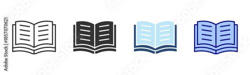 Open Book Icon Set. Designed In Multi Style