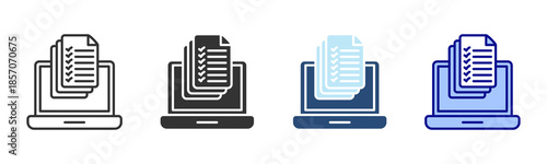 Laptop Document Icon Set. Designed In Multi Style