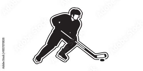Man with hokey stick solid icon, winter sport concept. Vector graphics. Hockey player, sportsman sign on white background, style icon mobile or web design