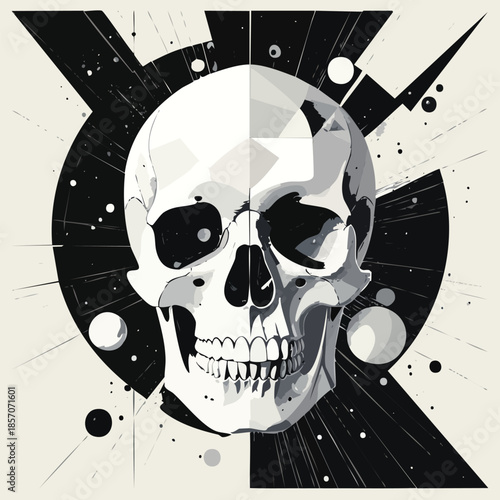 Abstract Geometric Skull Art with Dark Cosmic Elements.