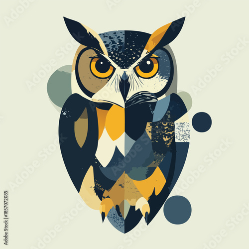 Stylized Geometric Owl Illustration with Abstract Elements.