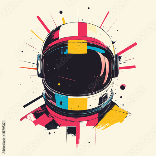 Vibrant Astronaut Helmet with Abstract Geometric Accents.