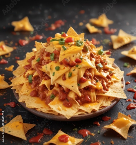 Crunchy nacho chips smothered in melted cheese and drizzled with spicy sauce,  nachos,  spicy,  snacks