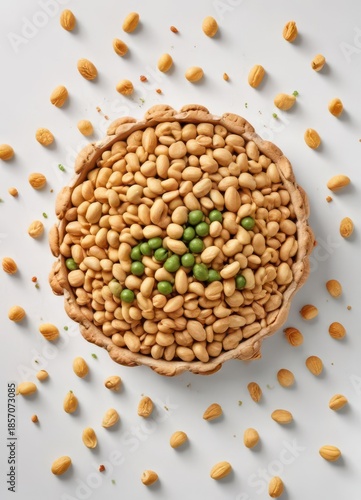 Crunchy Namkeen snack on white background with peanuts and peas ,  savory,  food,  spices
