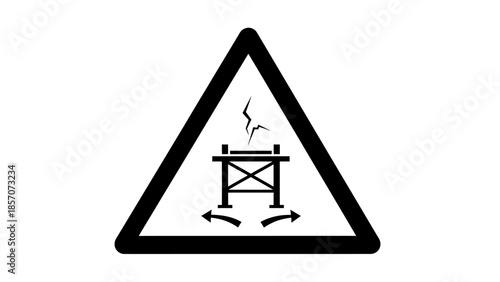 Warning sign indicating broken or damaged train tracks with a crack and diverging arrows, symbolizing a hazard.