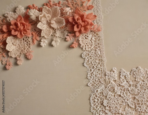 Delicate crochet lace details on a natural linen background ,  Natural Fiber,  Bohemian Style,  Crochet Lace