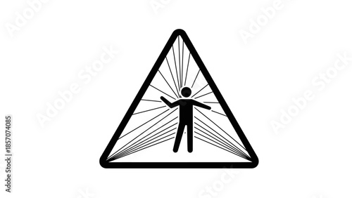 A black silhouette of a person trapped inside a triangular shape with radiating lines, symbolizing confinement or pressure on a white background.