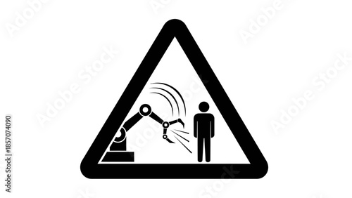 Warning sign depicting a person in a hard hat falling down a flight of stairs, indicating a trip hazard on a yellow background.
