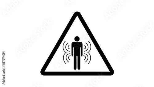 Warning sign depicting a person in a hard hat falling down a flight of stairs, indicating a trip hazard on a yellow background.