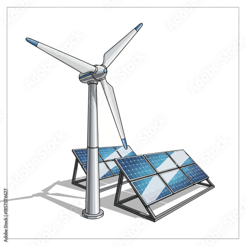 Wind Turbine and Solar Panels.