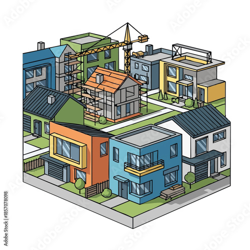 Houses under construction new homes development.