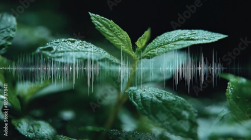 Plant Communication Concept: A Young Plant Overlaid with an Audio Waveform Illustrating Bioacoustics
