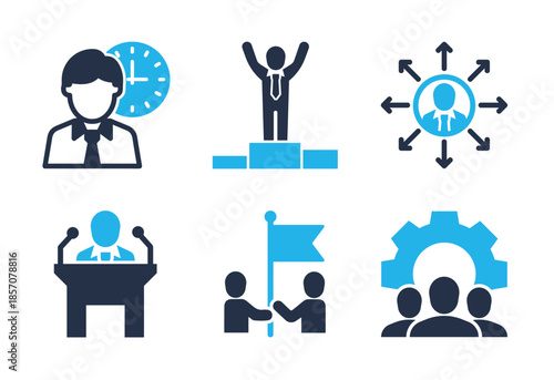 Leadership and Achievement Strategy icon set. Solid glyph series icons