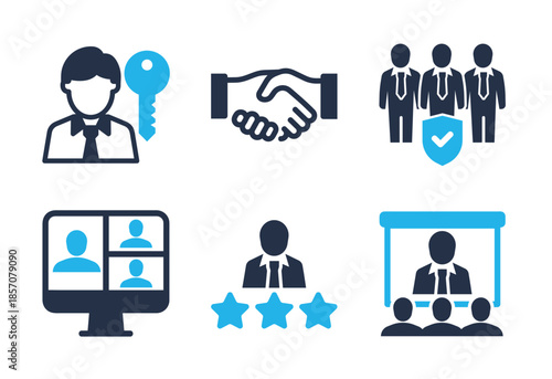 Business Partnership and Performance Evaluation icon set. Solid glyph series icons