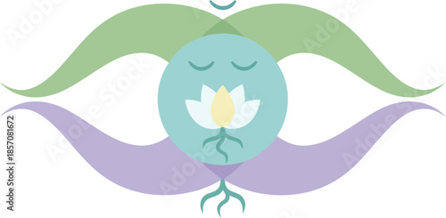 Serene spiritual icon with closed eyes holding a lotus flower.