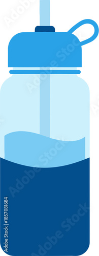 Blue reusable sports water bottle with a straw vector illustration.