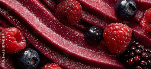 Top view of red sorbet surface made from berries