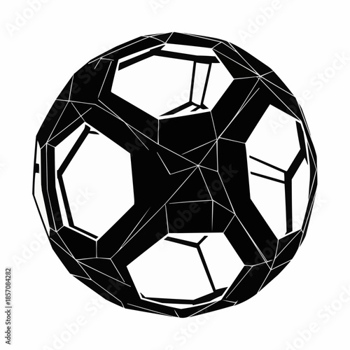 Abstract geometric sphere with intricate polygonal structure and open framework design.