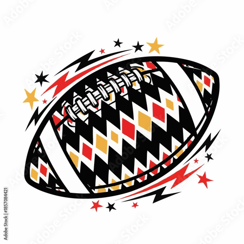 Dynamic American Football with Stars and Lightning Bolts.