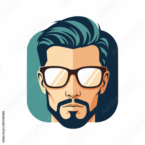 Modern flat illustration of a handsome man with glasses and a beard.