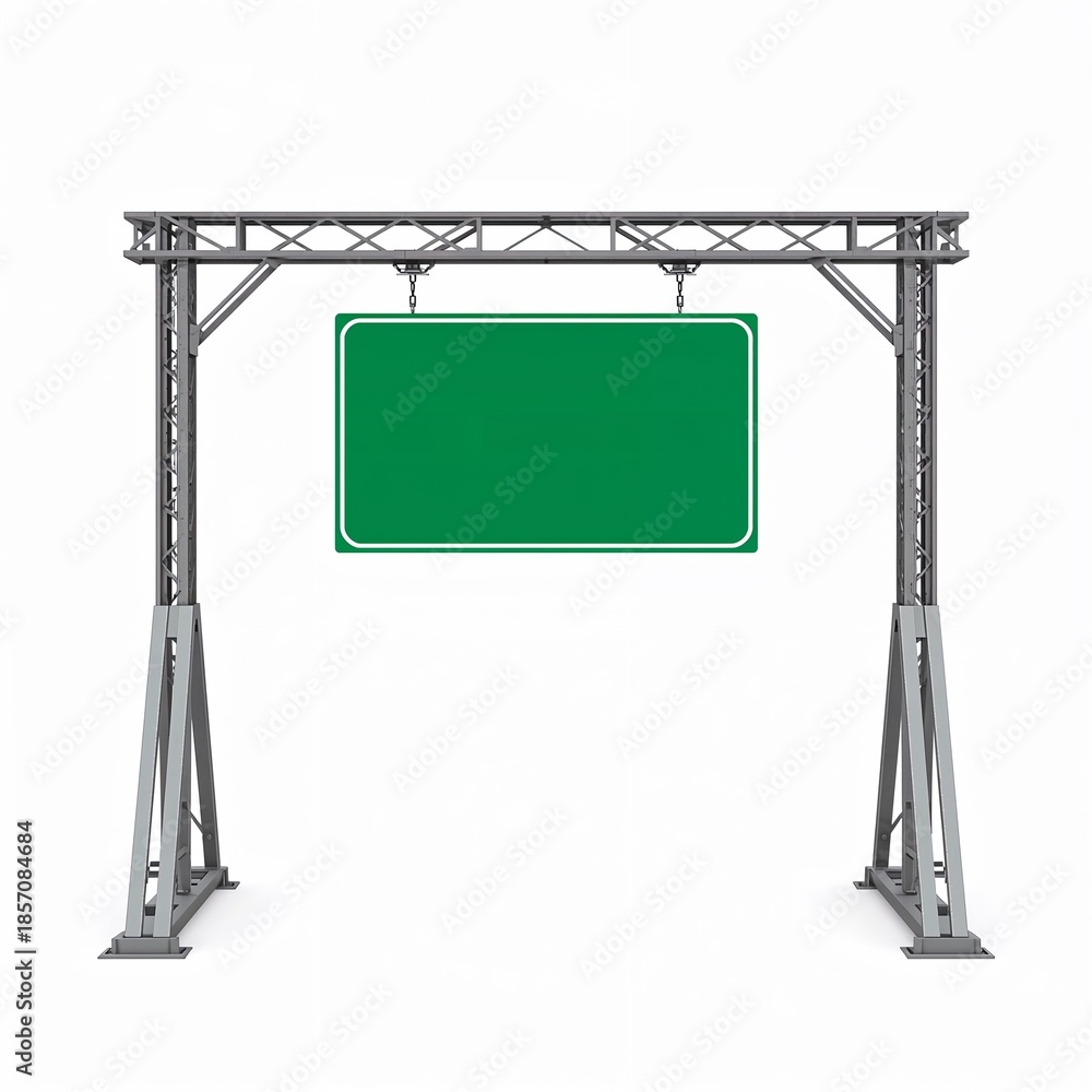 Fototapeta premium Blank Green Road Sign on Metal Gantry, Highway Direction Board, Isolated