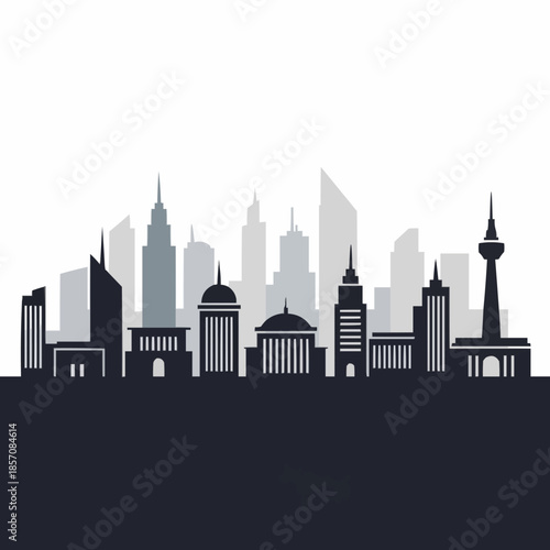 Modern City Skyline Silhouette with Diverse Architecture.