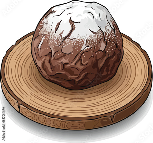 Chocolate Truffle on Wooden Board Illustration.