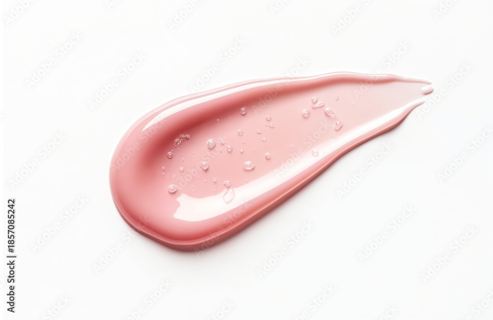 Fototapeta premium Pink gel cosmetic with air bubbles isolated on white background. Skincare serum smear drop, liquid texture sample for beauty and hygiene products.