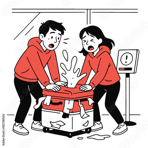 Couple Fixing Broken Washing Machine Illustration