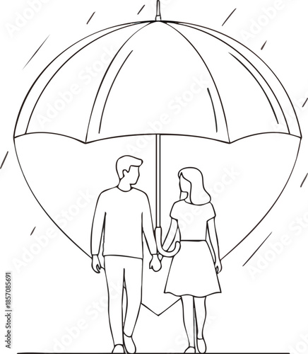 Couple Standing Under Umbrella in Rain.