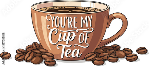 Cup of Tea with Coffee Beans.