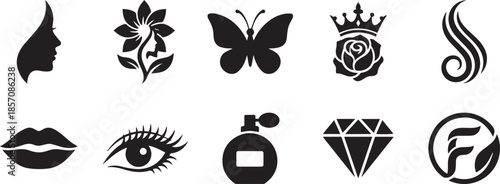 Set of black woman flower butterfly crown hair vector illustration on backdrop