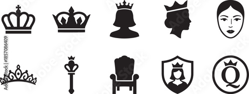 Collection of queen and royalty silhouettes isolated on transparent background