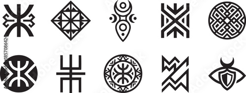 Collection of tribal african symbols isolated on transparent background