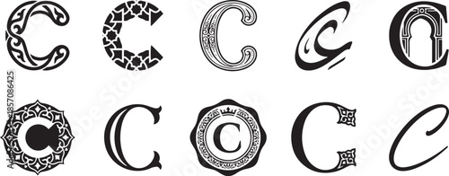 Collection of letter c ornamental monograms and logo designs on transparent background