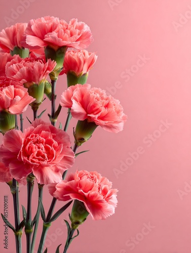 beautiful pink carnation flowers on pink background