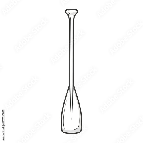 Line art illustration of a simple canoe paddle with a round grip and a wide blade, perfect for outdoor adventures