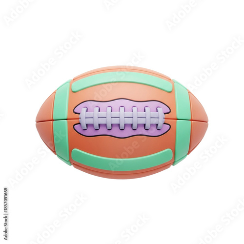 3D Render of a Colorful American Football with Simplified Design for Sports and Recreation